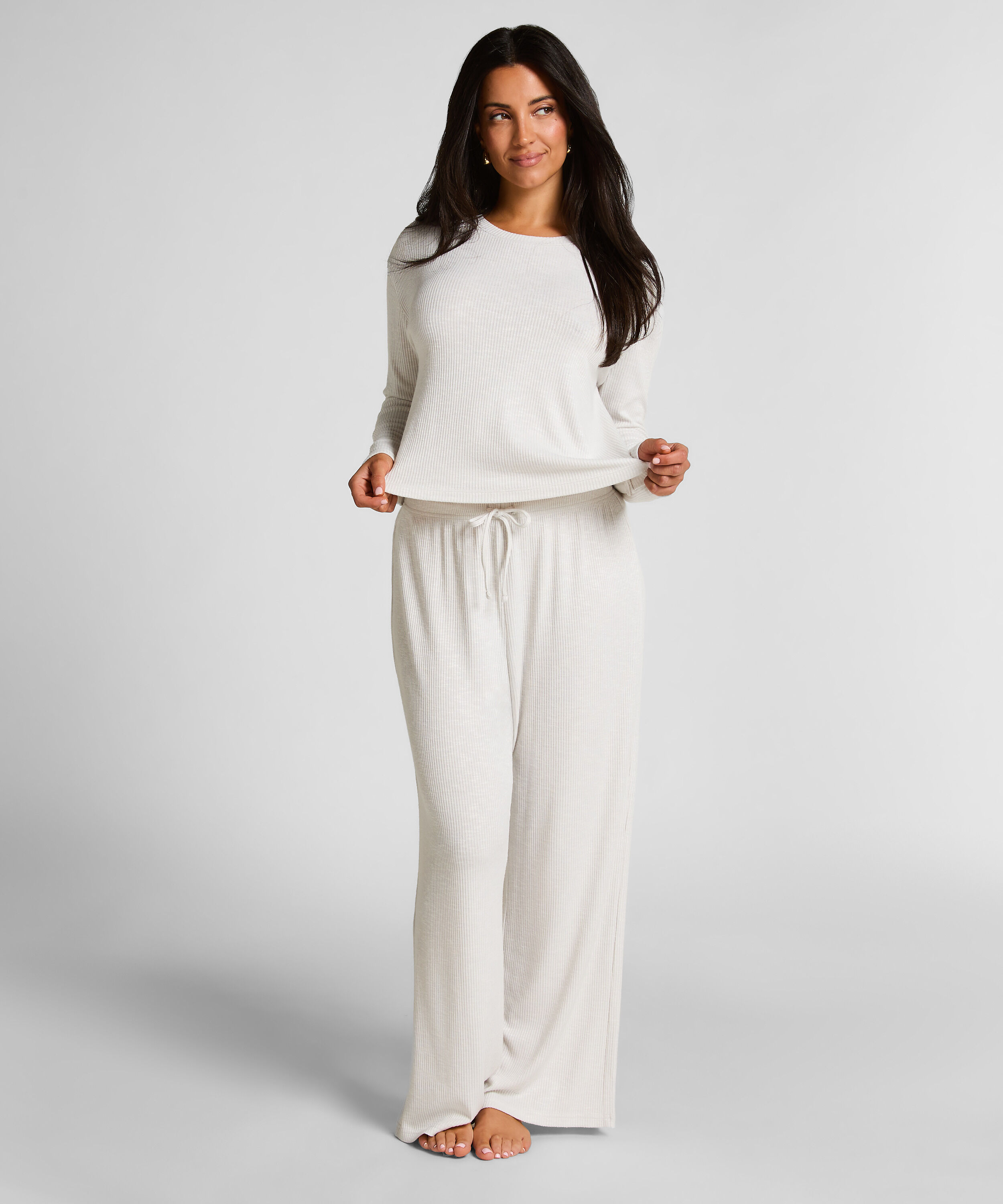 Long-Sleeved Pyjama Top, Beige