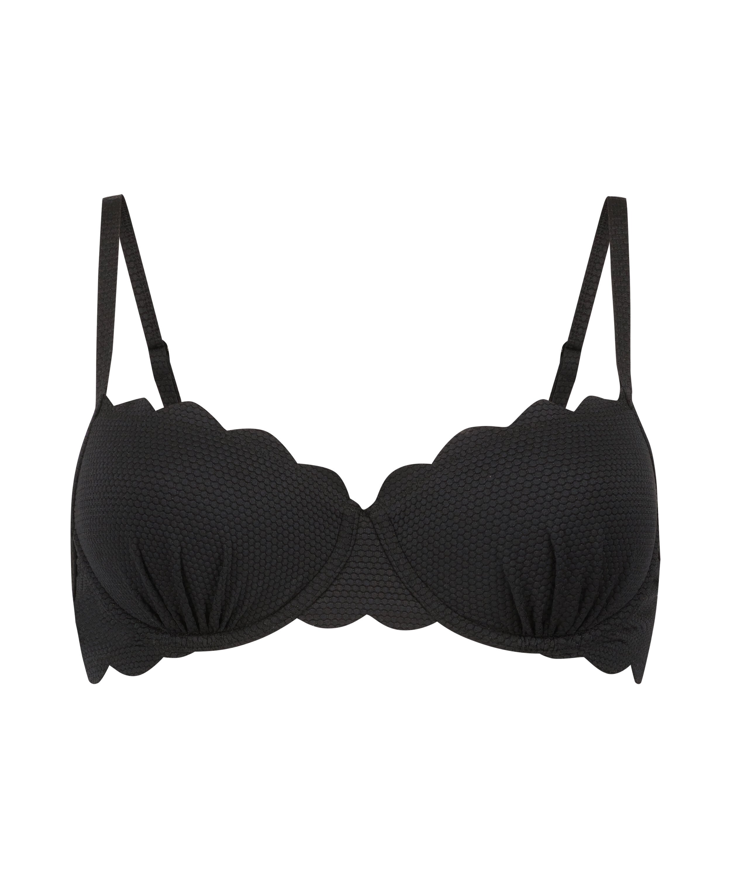 Scallop Padded Underwired Bikini Top, Black