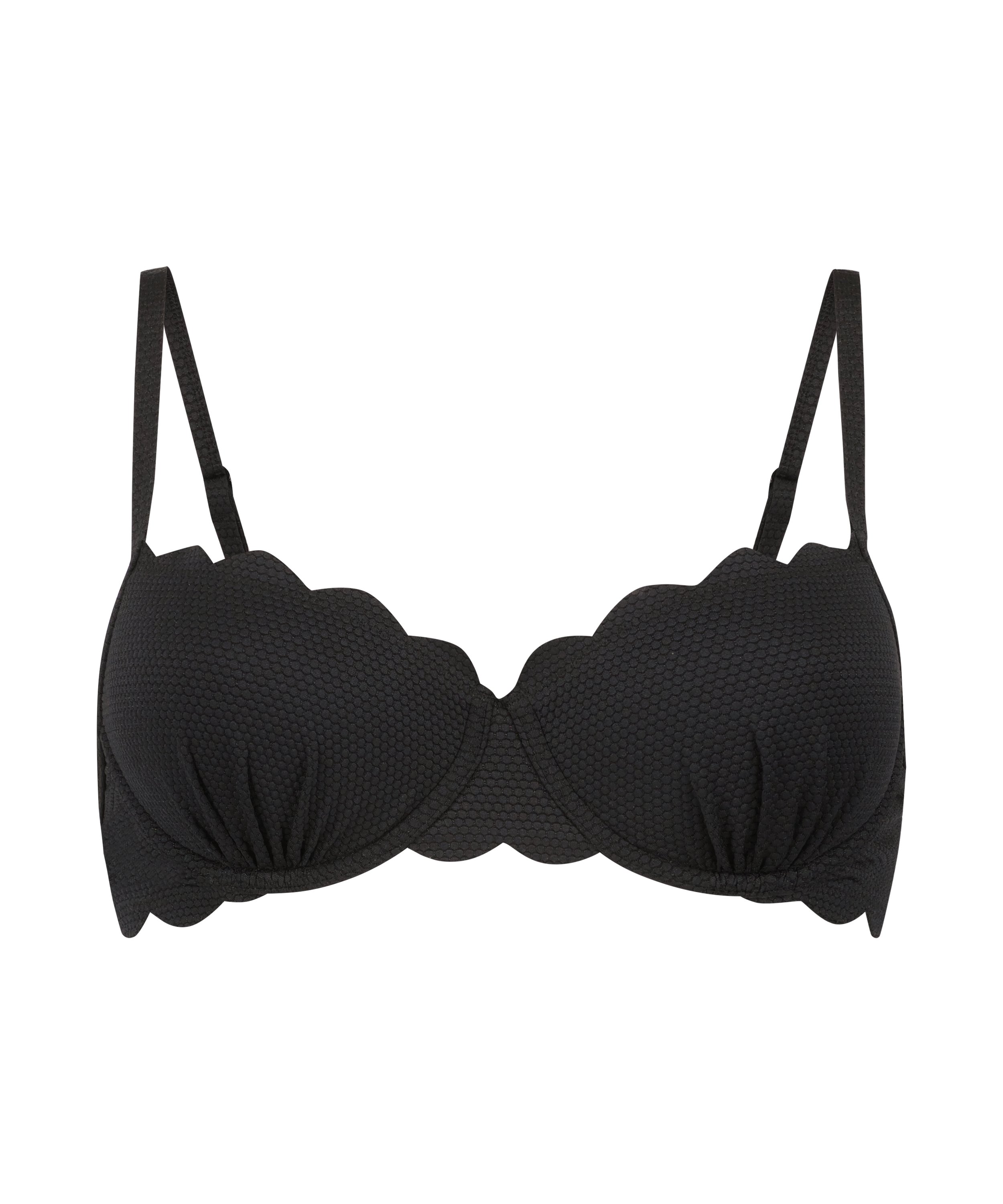 Scallop Padded Underwired Bikini Top, Black, main