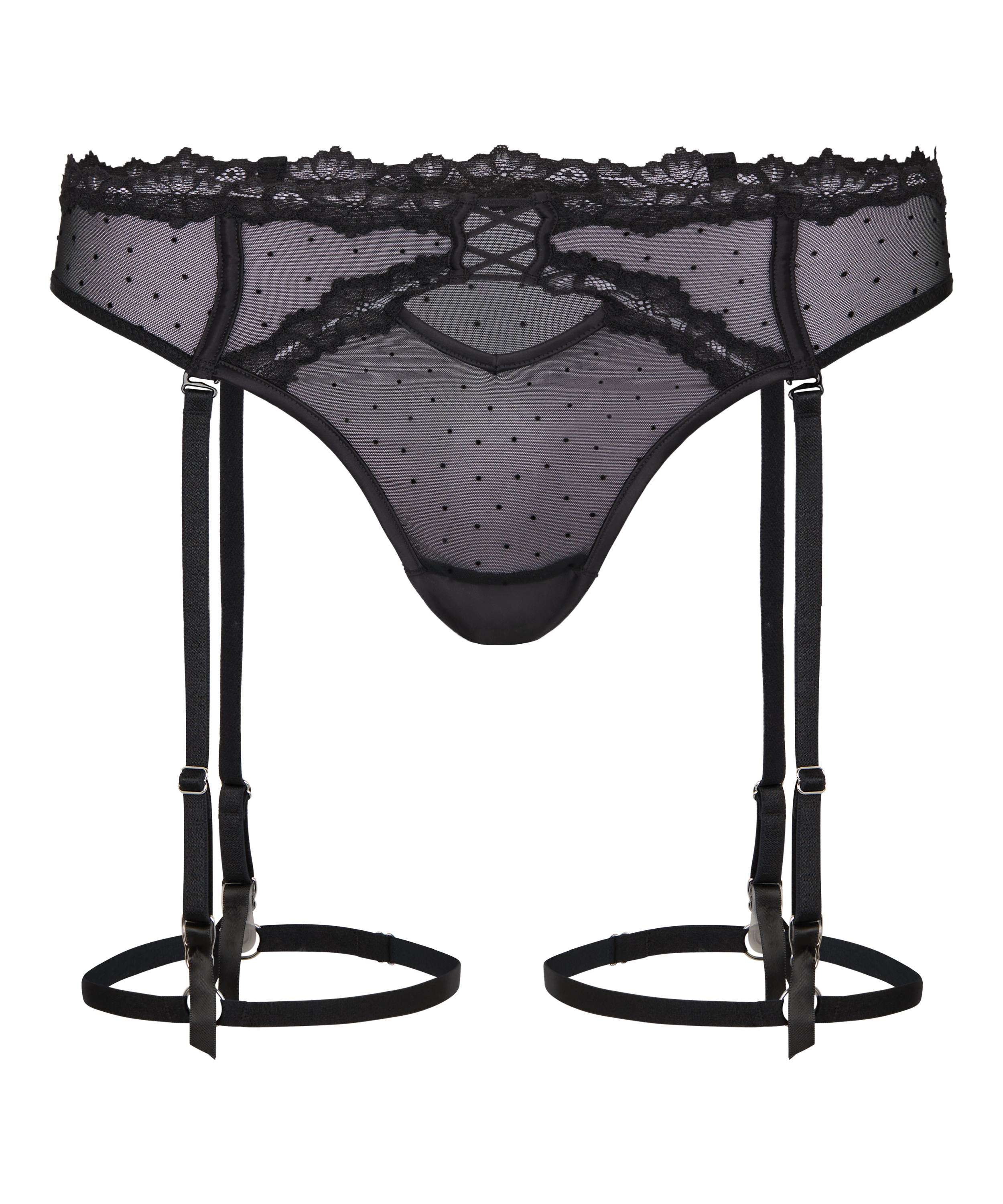High Waisted Suspender Thong Kat, Black, main