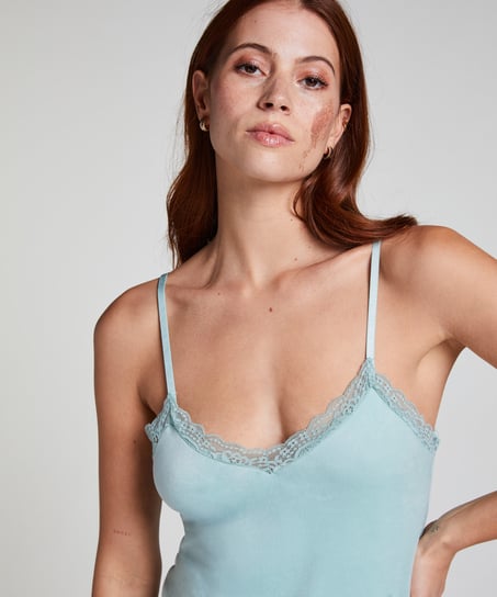 Velours Lace Cami Top, Green