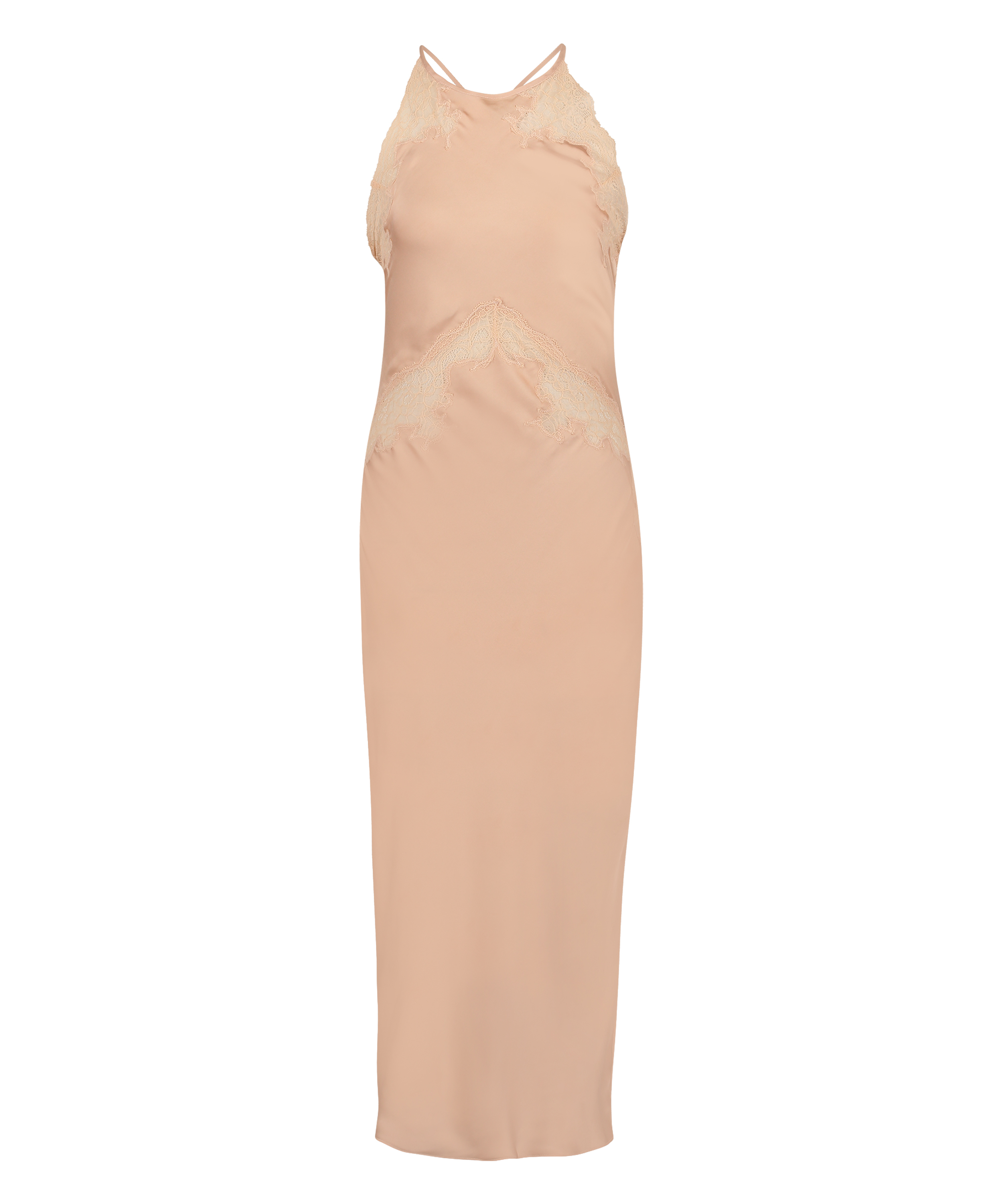 Long Satin Slip Dress, Beige, main