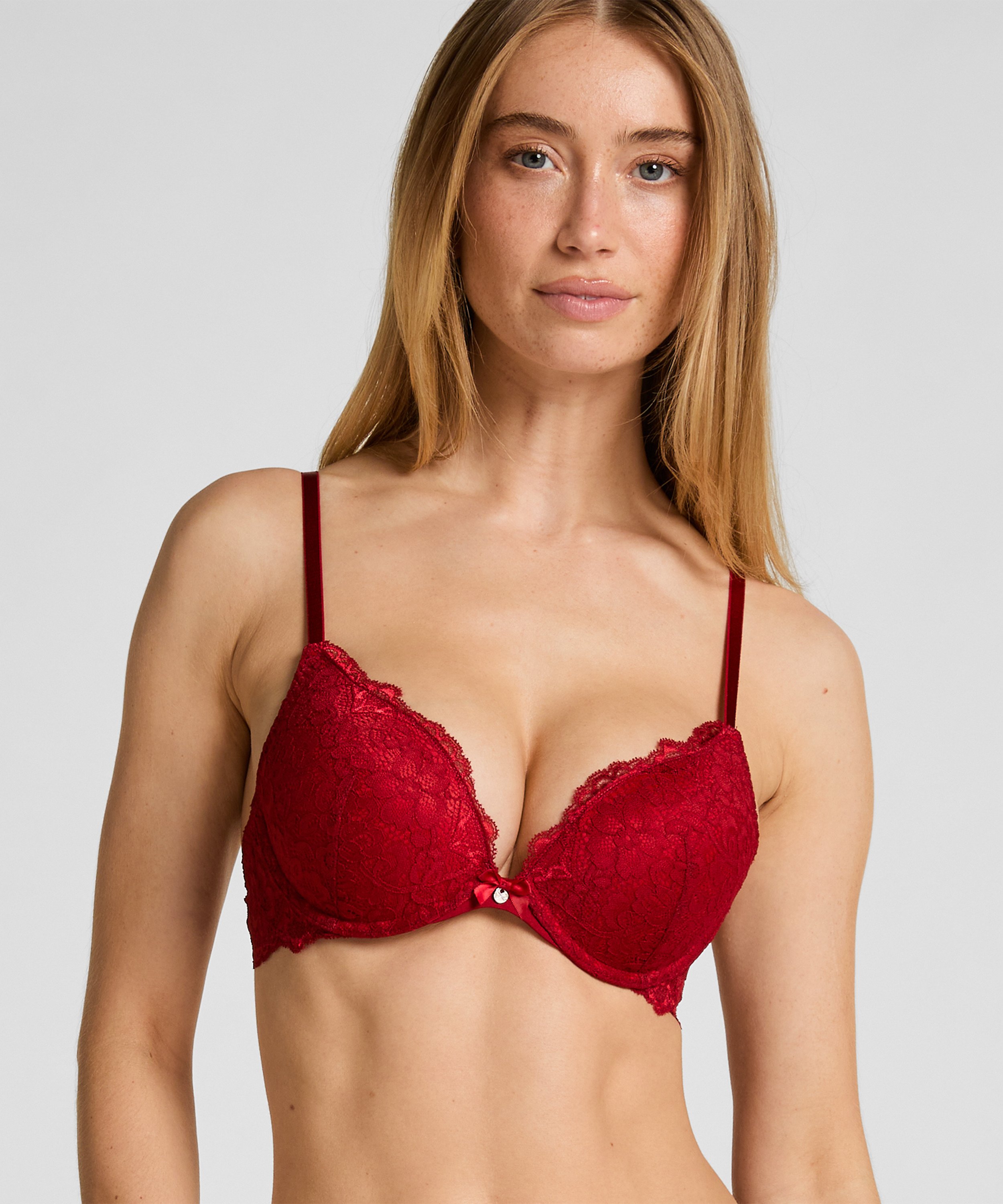 Marine Padded Push-Up Underwired Bra, Red, main