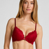 Marine Padded Push-Up Underwired Bra, Red