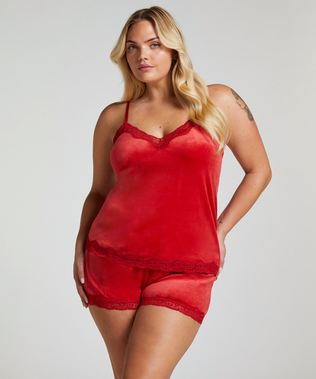 Velours Lace Cami Top, Red