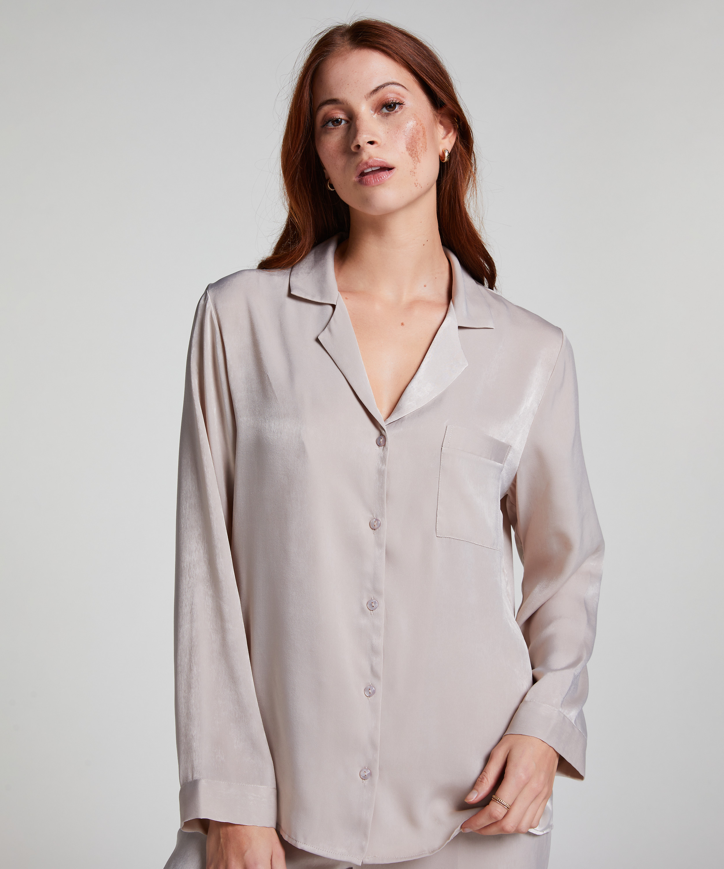 Satin Long-Sleeved Jacket, Beige, main