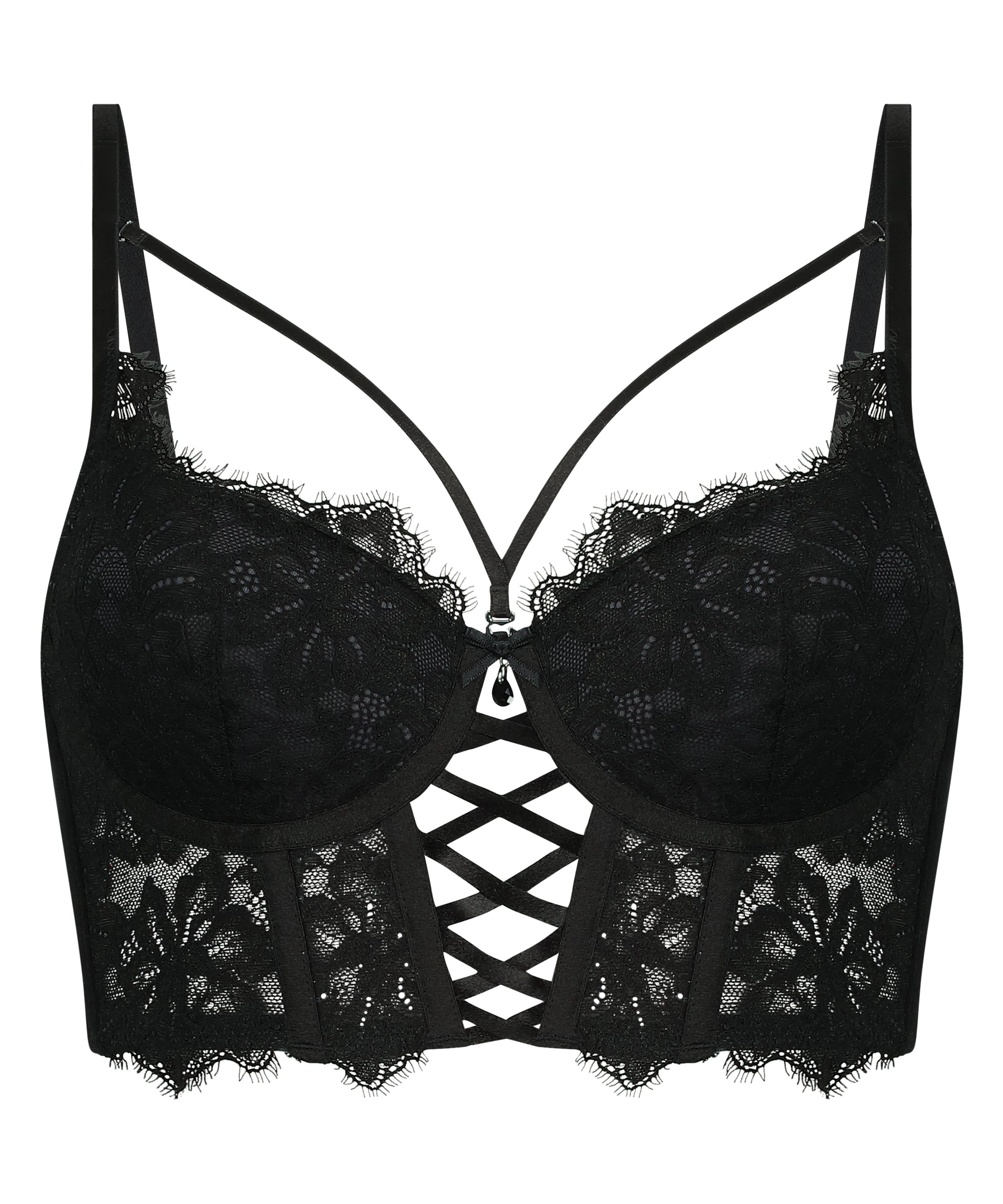 Char Padded Underwired Longline Push-Up Bra, Black, main