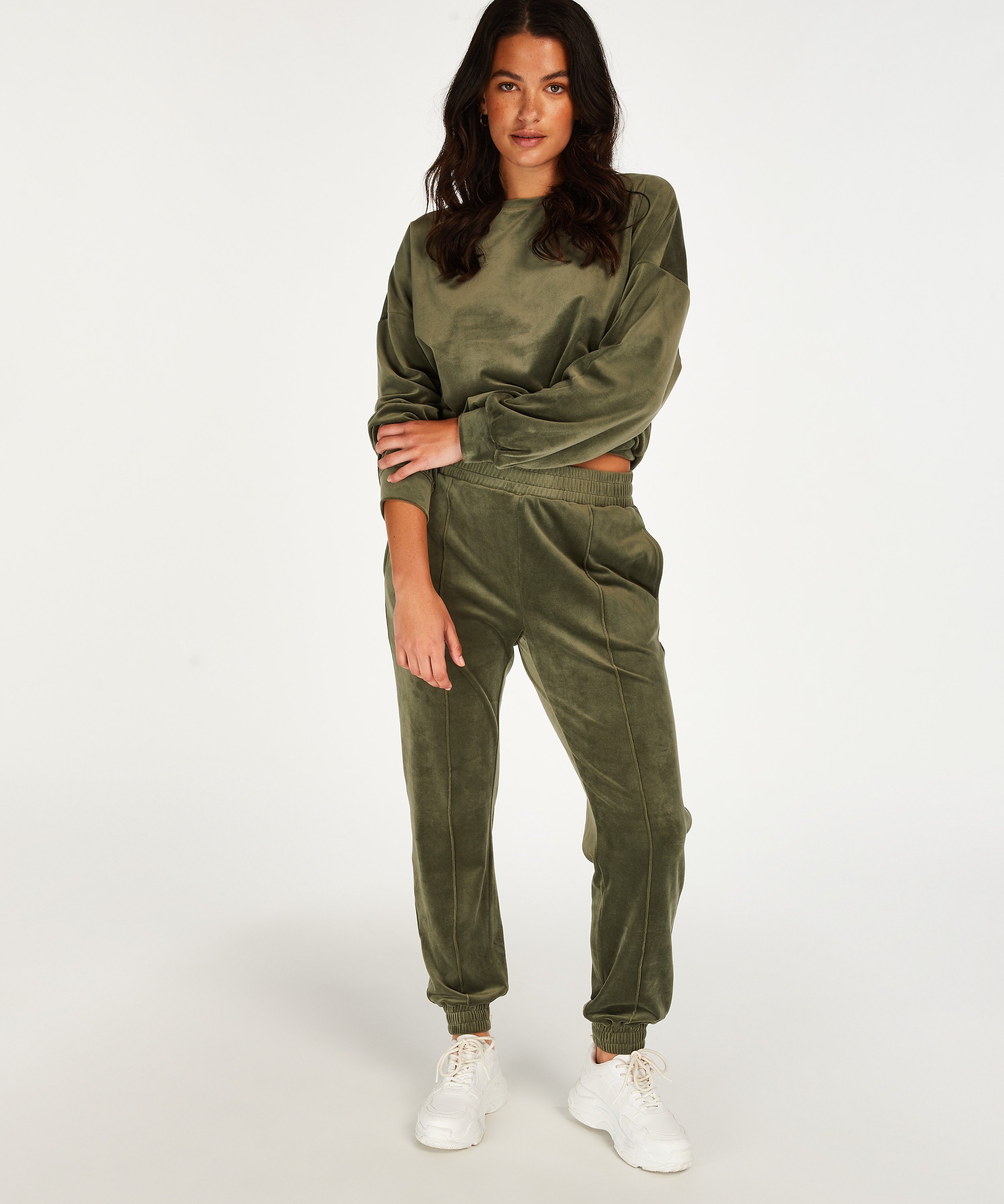 Petite Velours Jogging Bottoms, Green, main