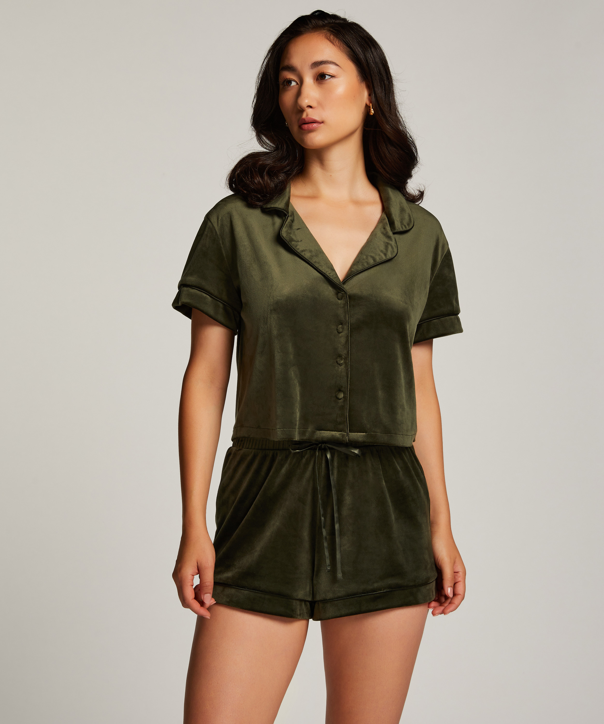 Short Sleeve Velour Jacket, Green, main
