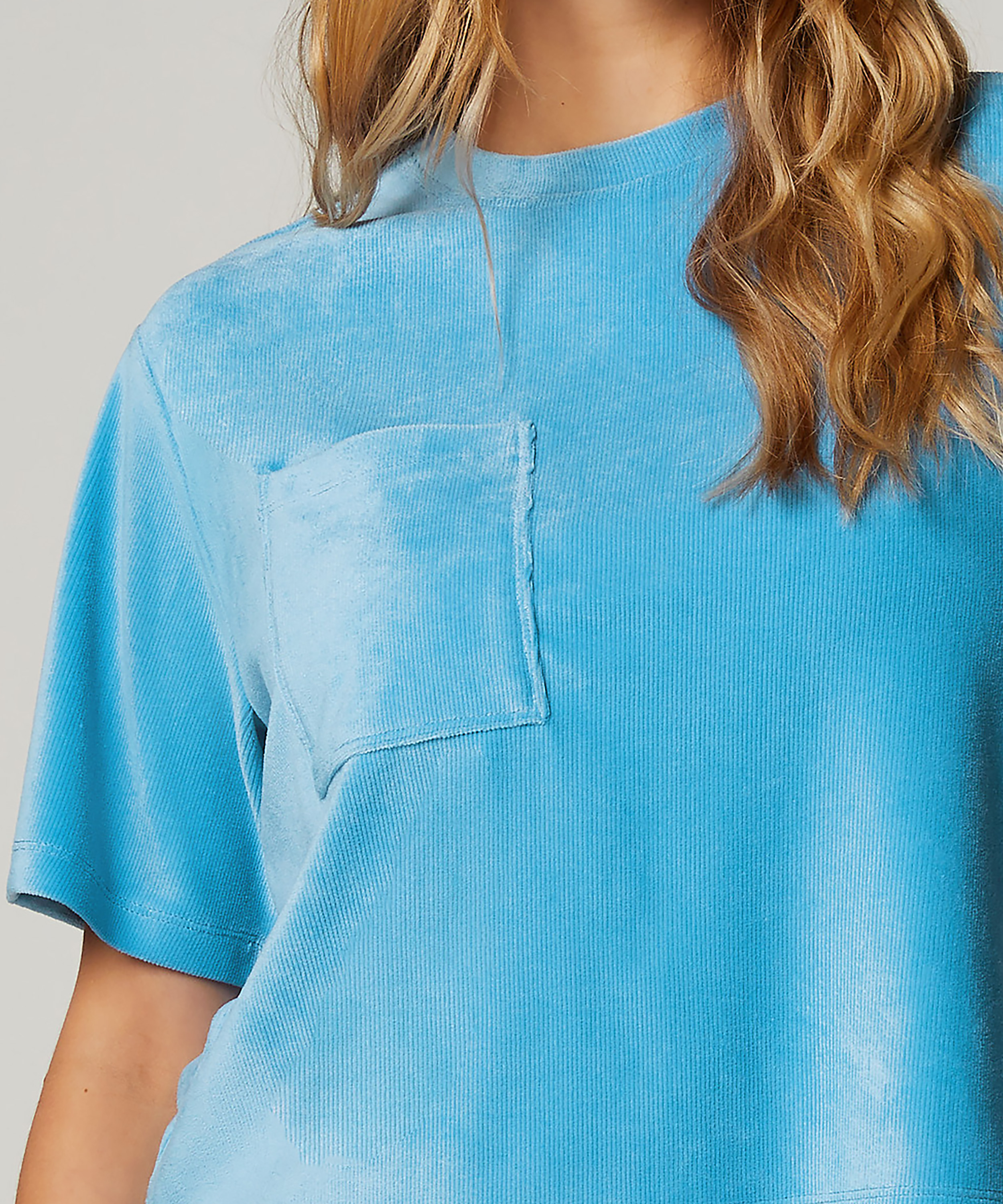 Rib Velours Top, Blue, main