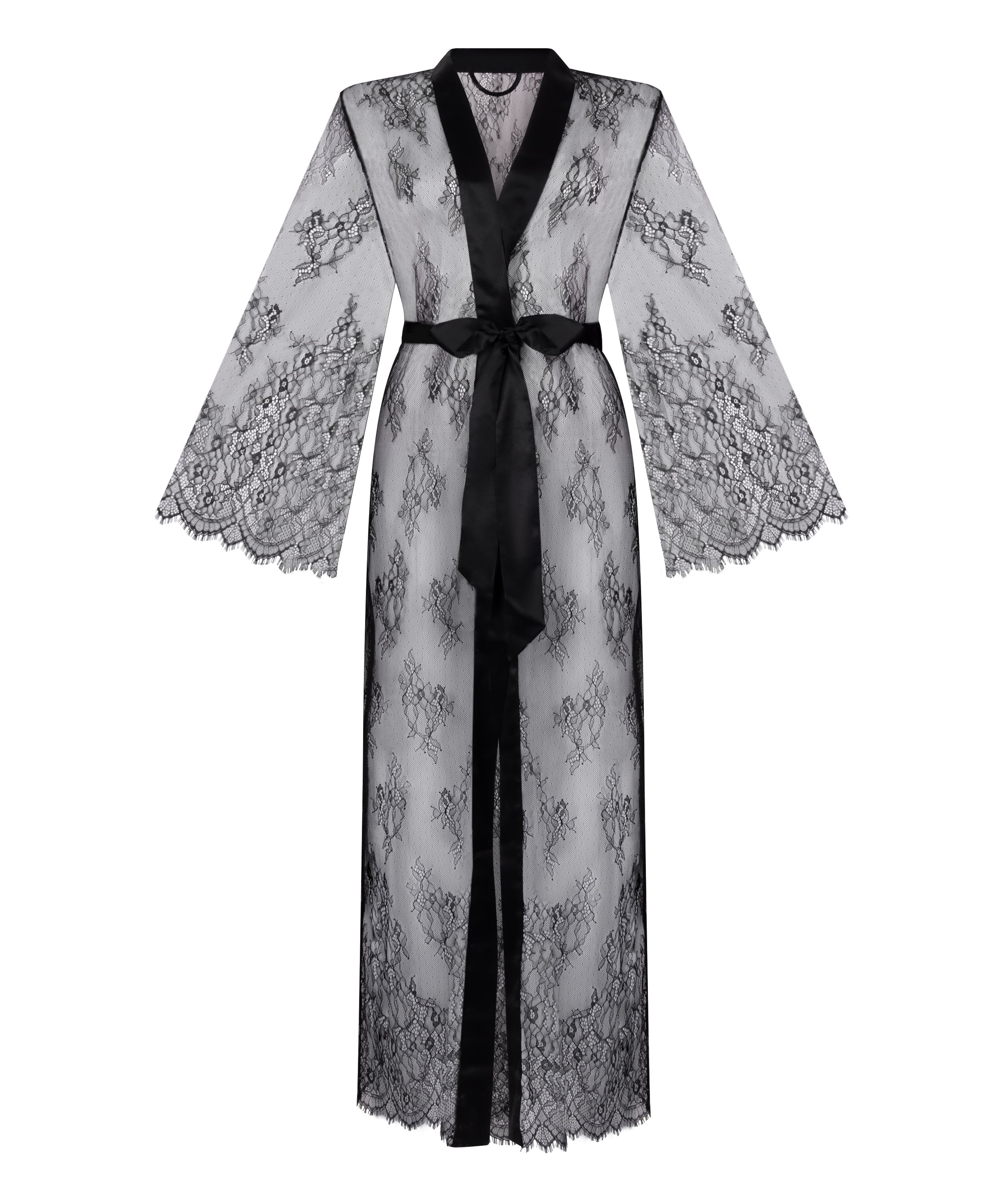Long Allover Lace Kimono, Black, main