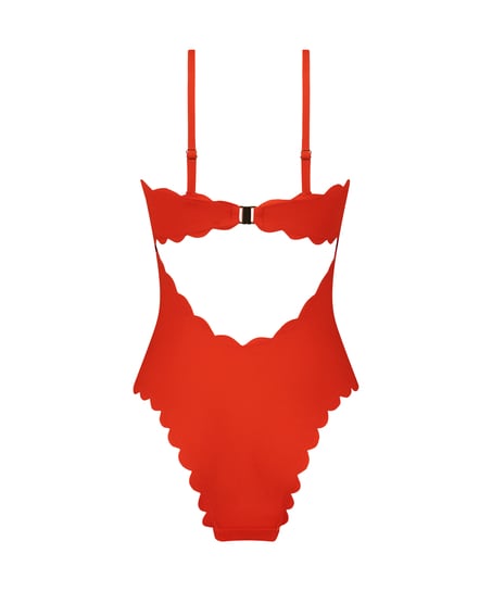 Bandeau Scallop Swimsuit, Red