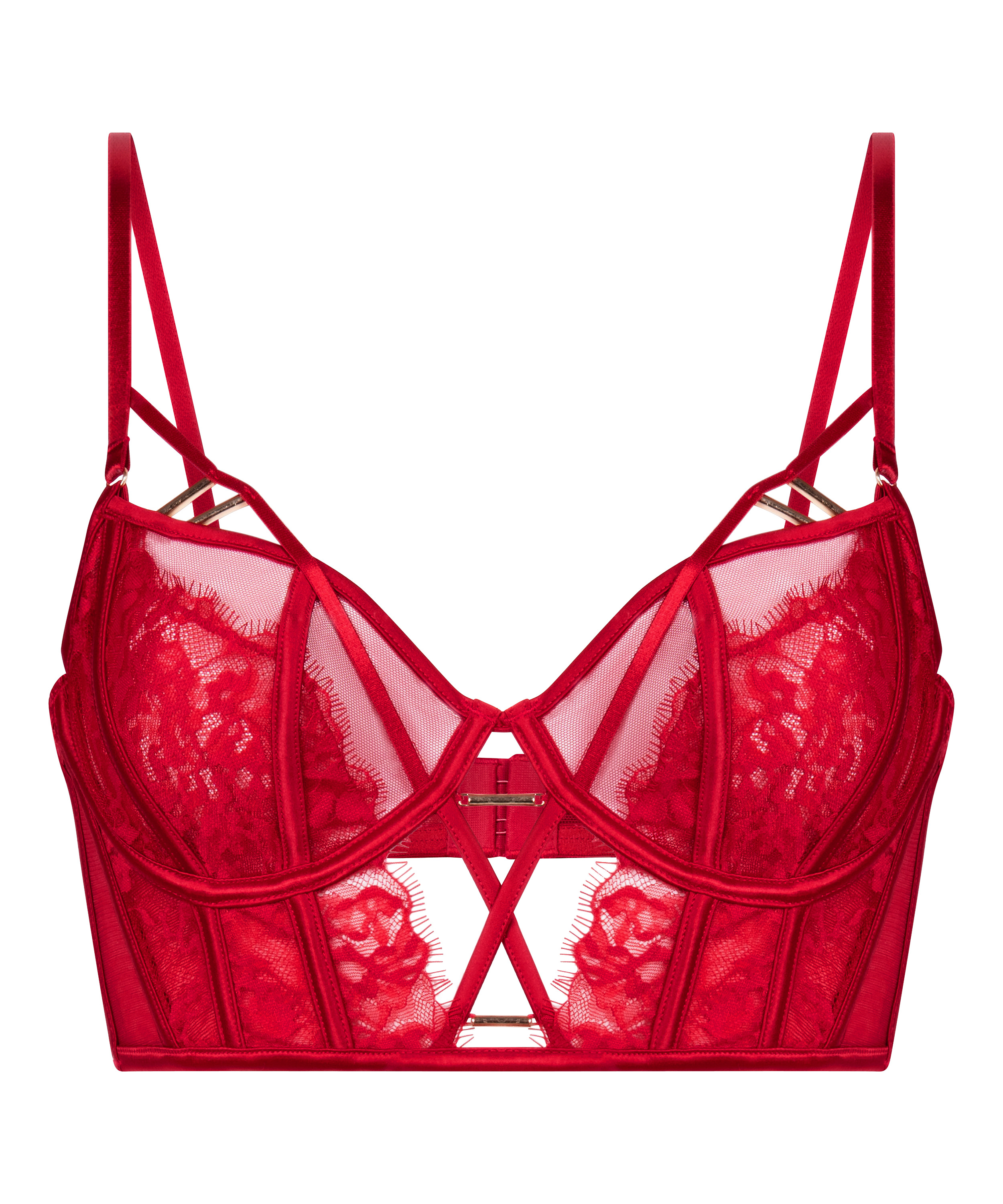 Noeki Non-Padded Longline Underwired Bra, Red, main