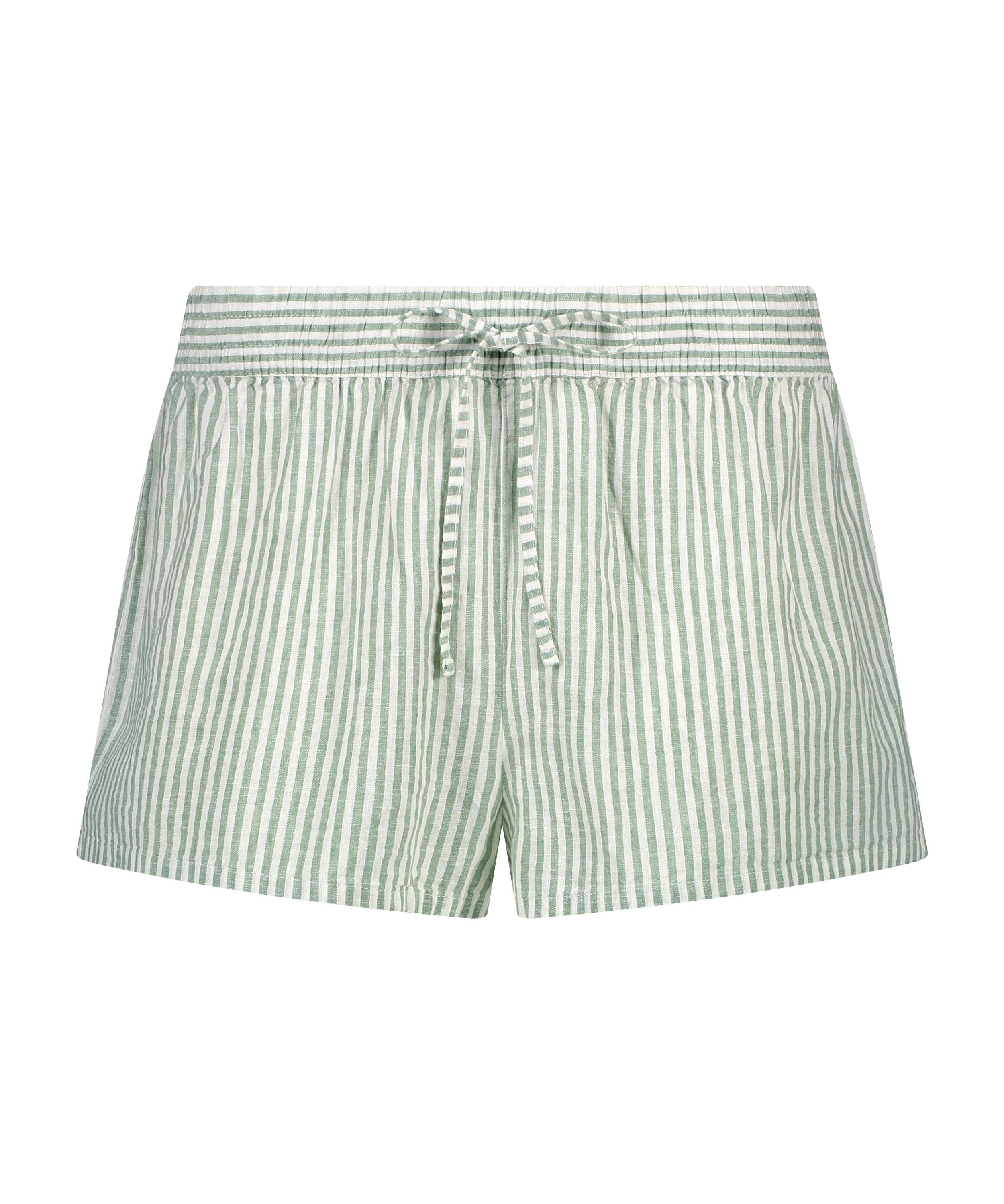 Linen Pyjama Shorts, Green, main