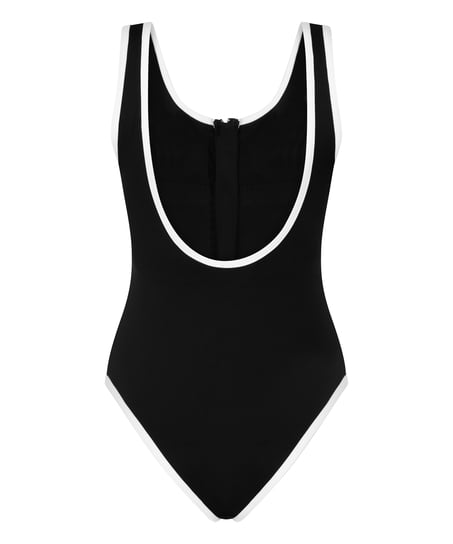 Neoprene Mono Zip Up Bathingsuit, Black