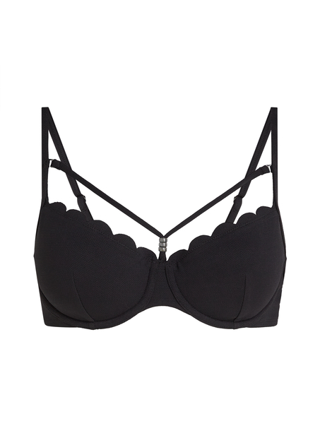Scallop Padded Underwired Bikini Top, Black
