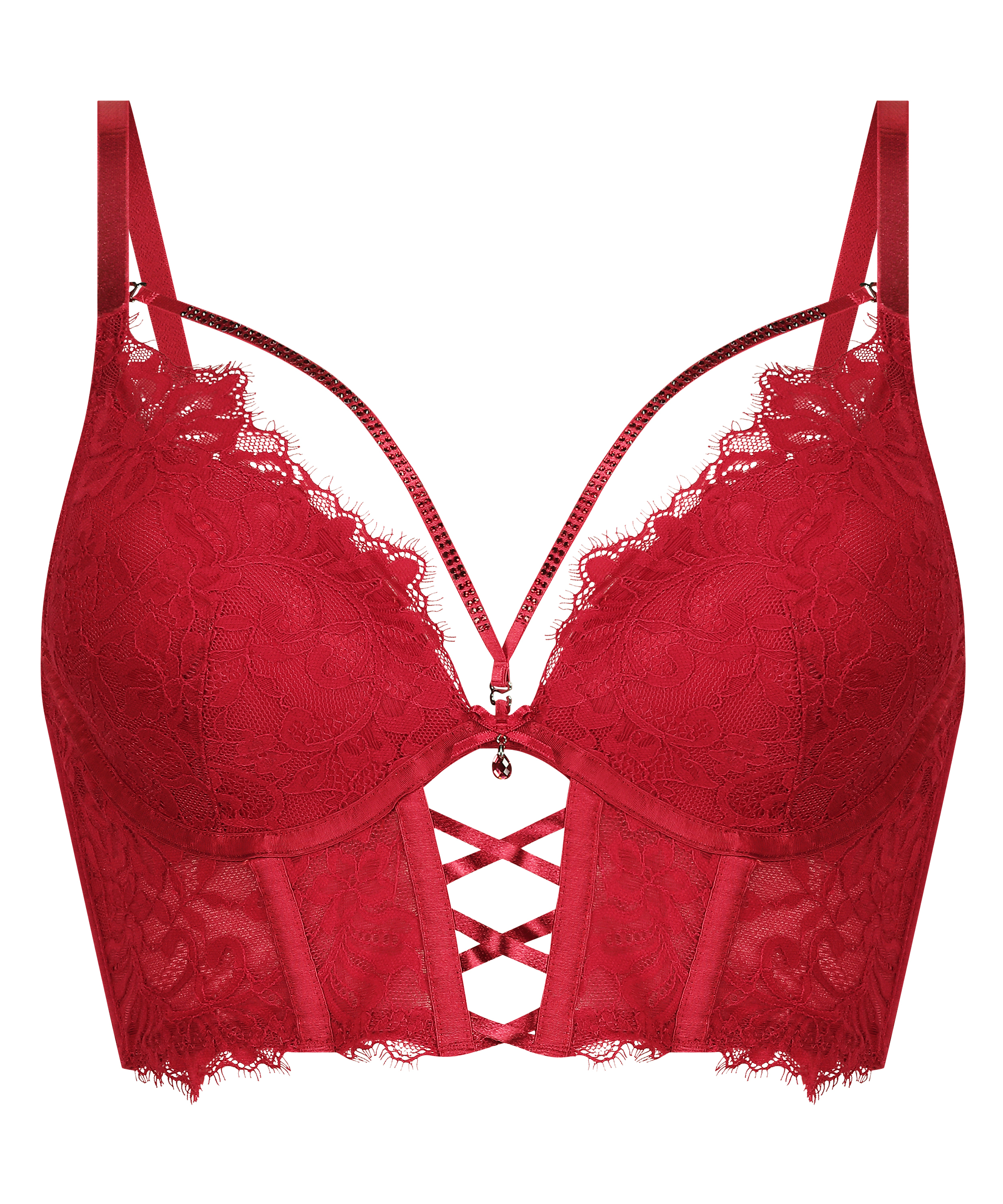 Charlotta Padded Underwired Longline Push-Up Bra, Red, main