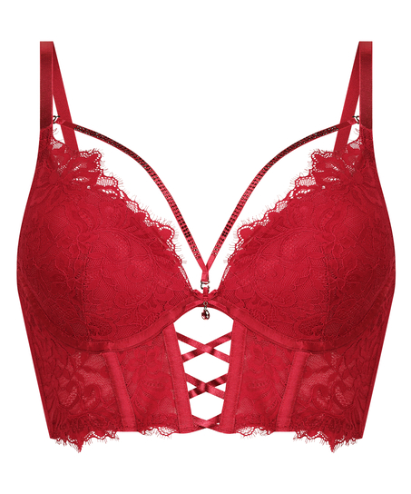 Charlotta Padded Underwired Longline Push-Up Bra, Red
