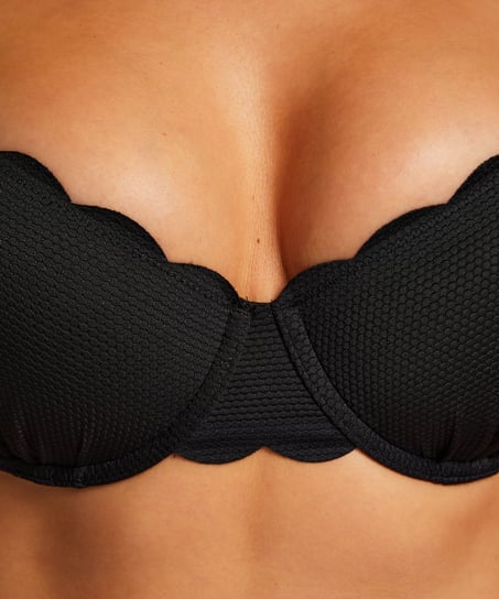 Scallop Padded Underwired Bikini Top, Black