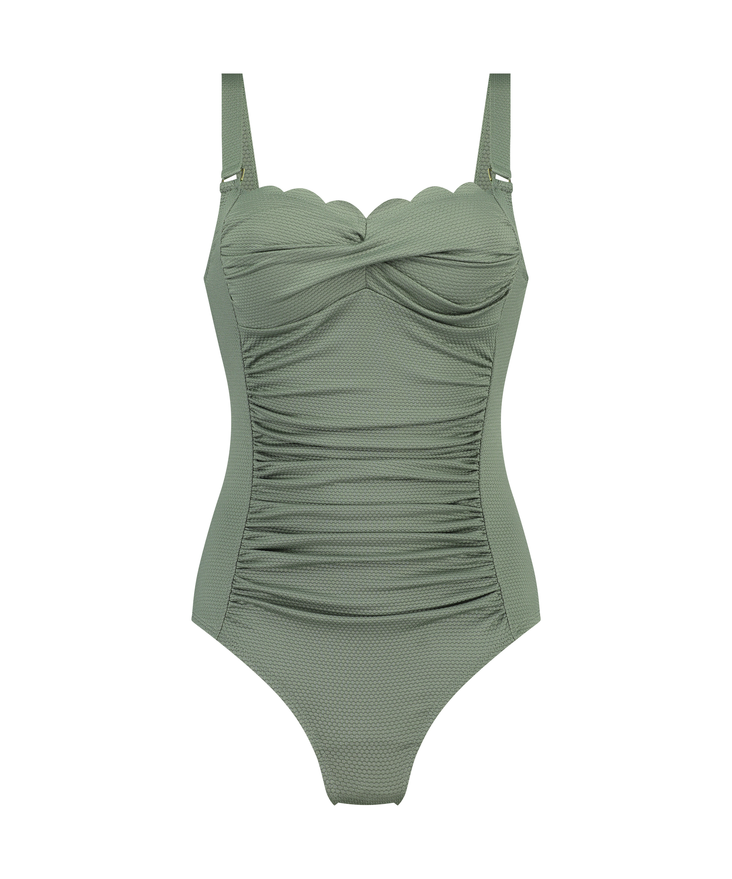 Shaping Scallop Swimsuit, Green, main