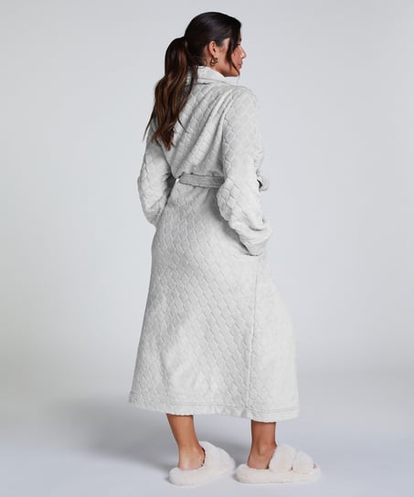 Long Fleece Bathrobe, Gray