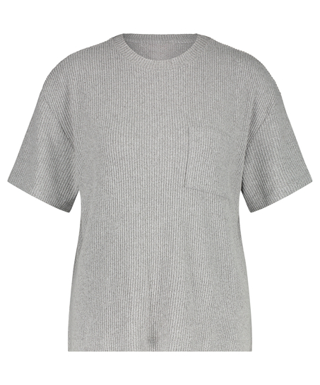 Rib Short Sleeve Top, Gray