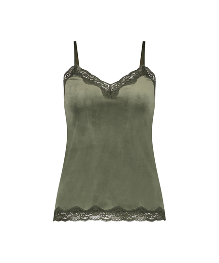 Velours Lace Cami Top, Green