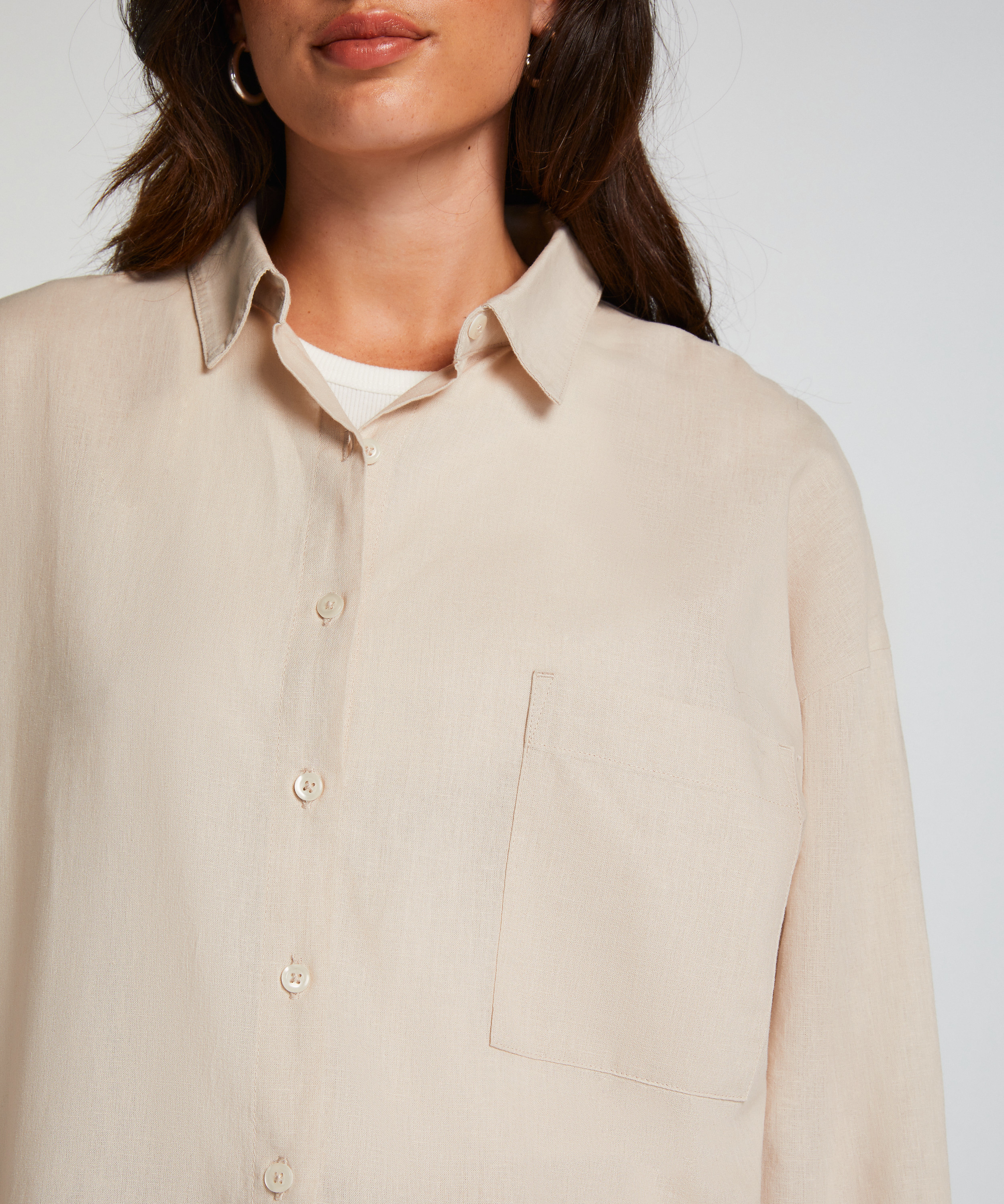 Linen Pyjama Top, Beige, main