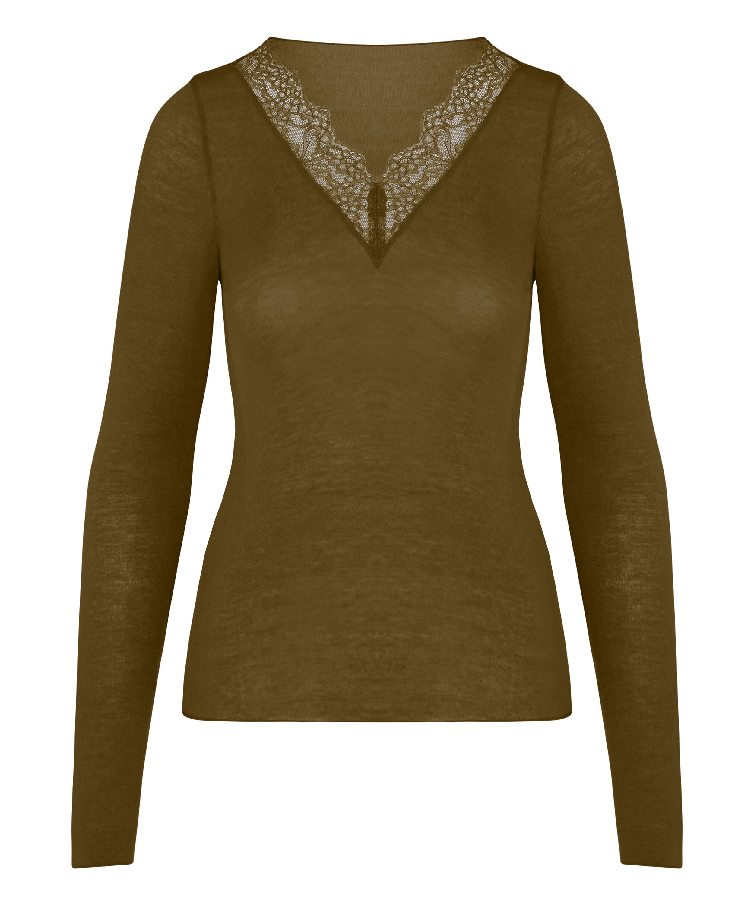 super soft Lace V-Neck shirt with Cashmere, Green