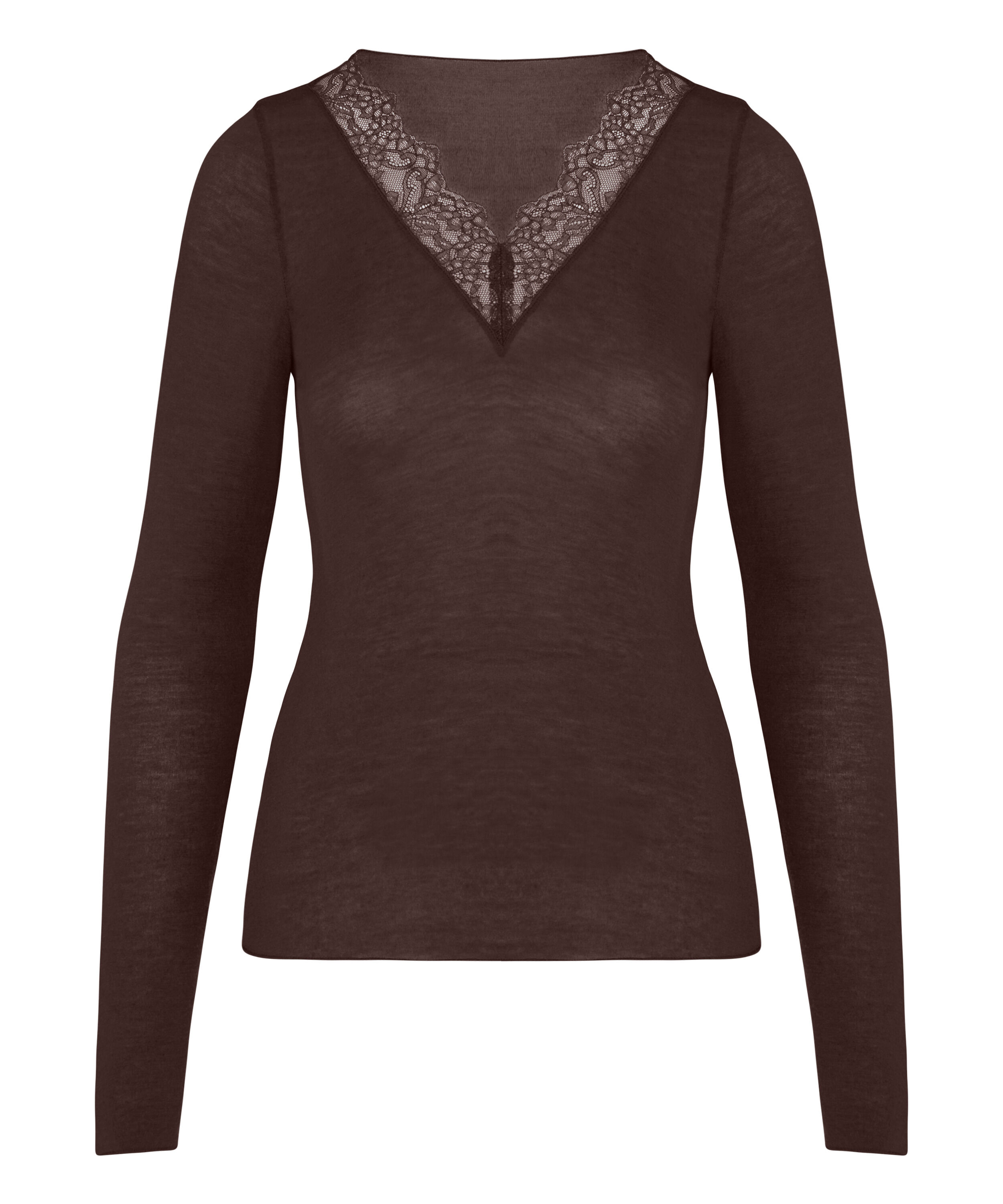 super soft Lace V-Neck shirt with Cashmere, Brown
