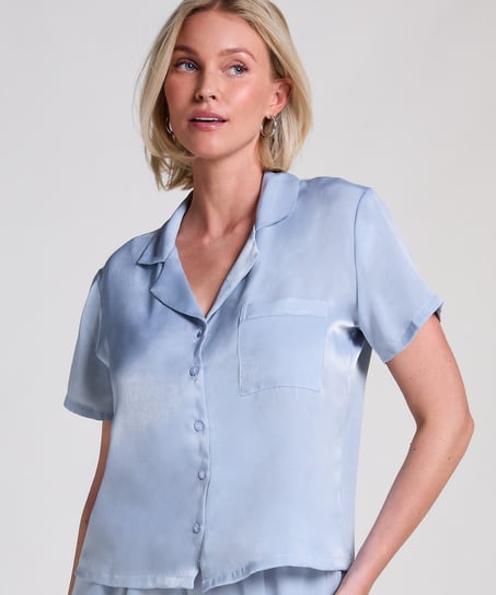 Satin Short-Sleeved Jacket, Blue