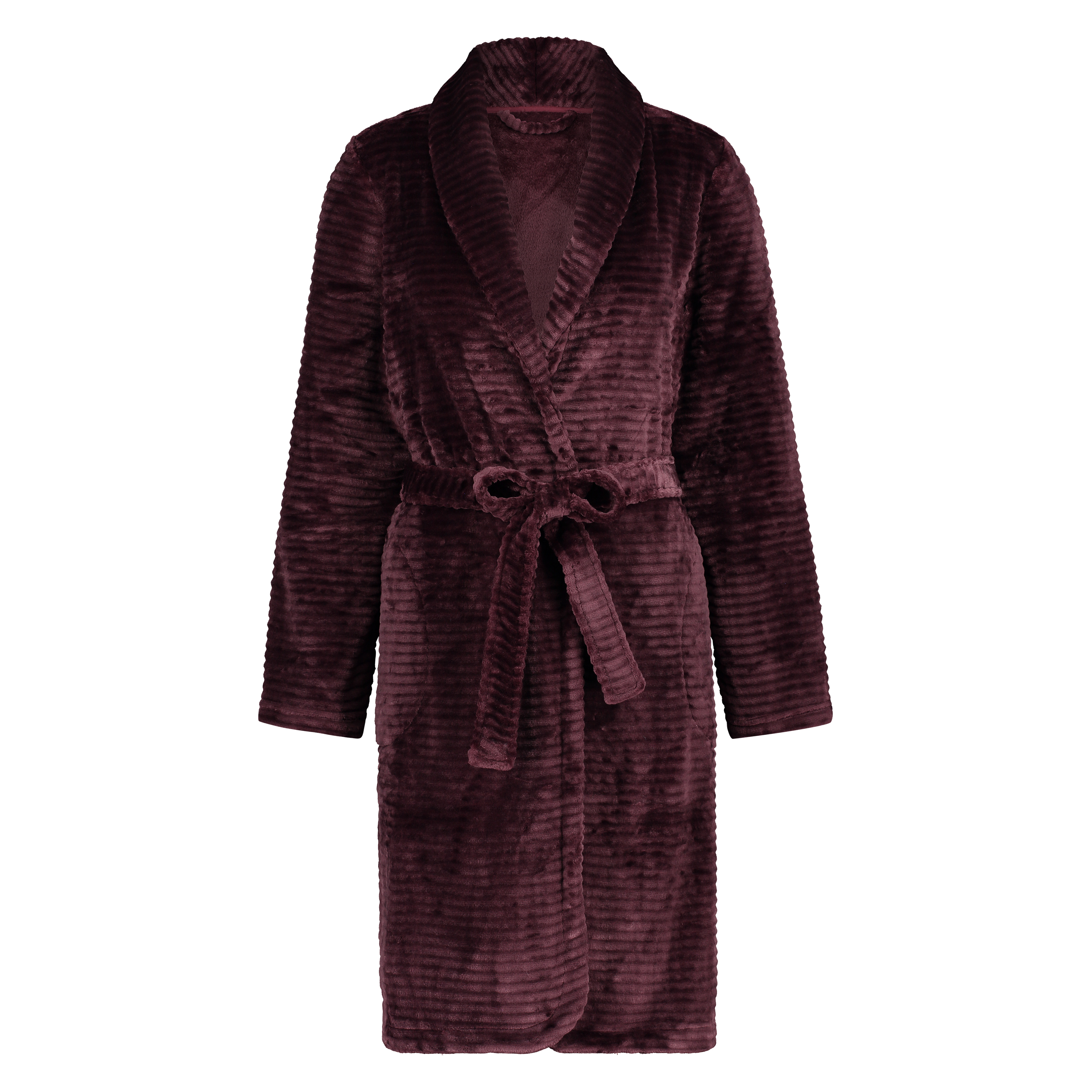 Short Fleece Ribbed Bathrobe, Purple, main