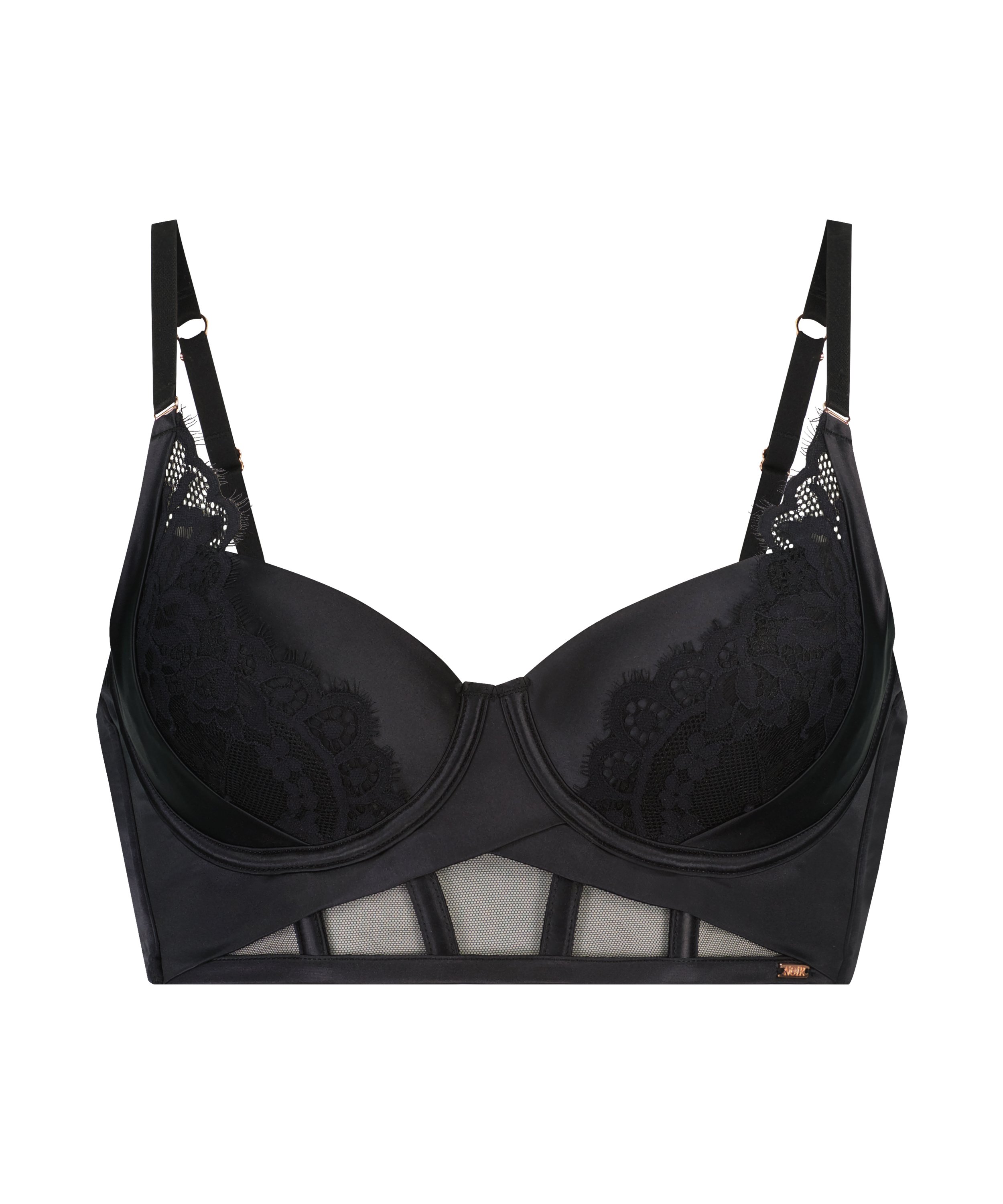 Jacqueline Padded Longline Underwired Bra, Black, main