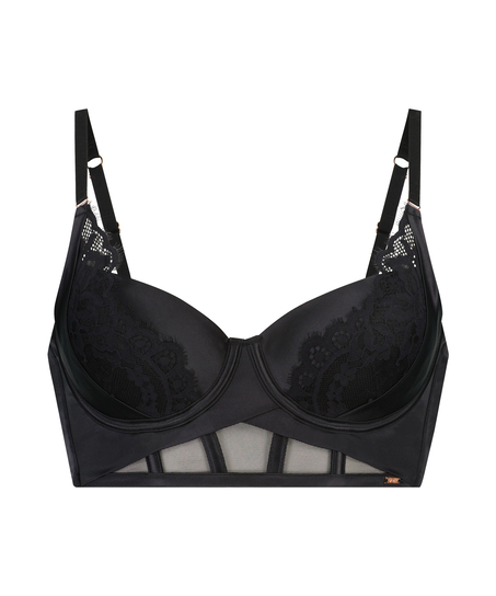 Jacqueline Padded Longline Underwired Bra, Black