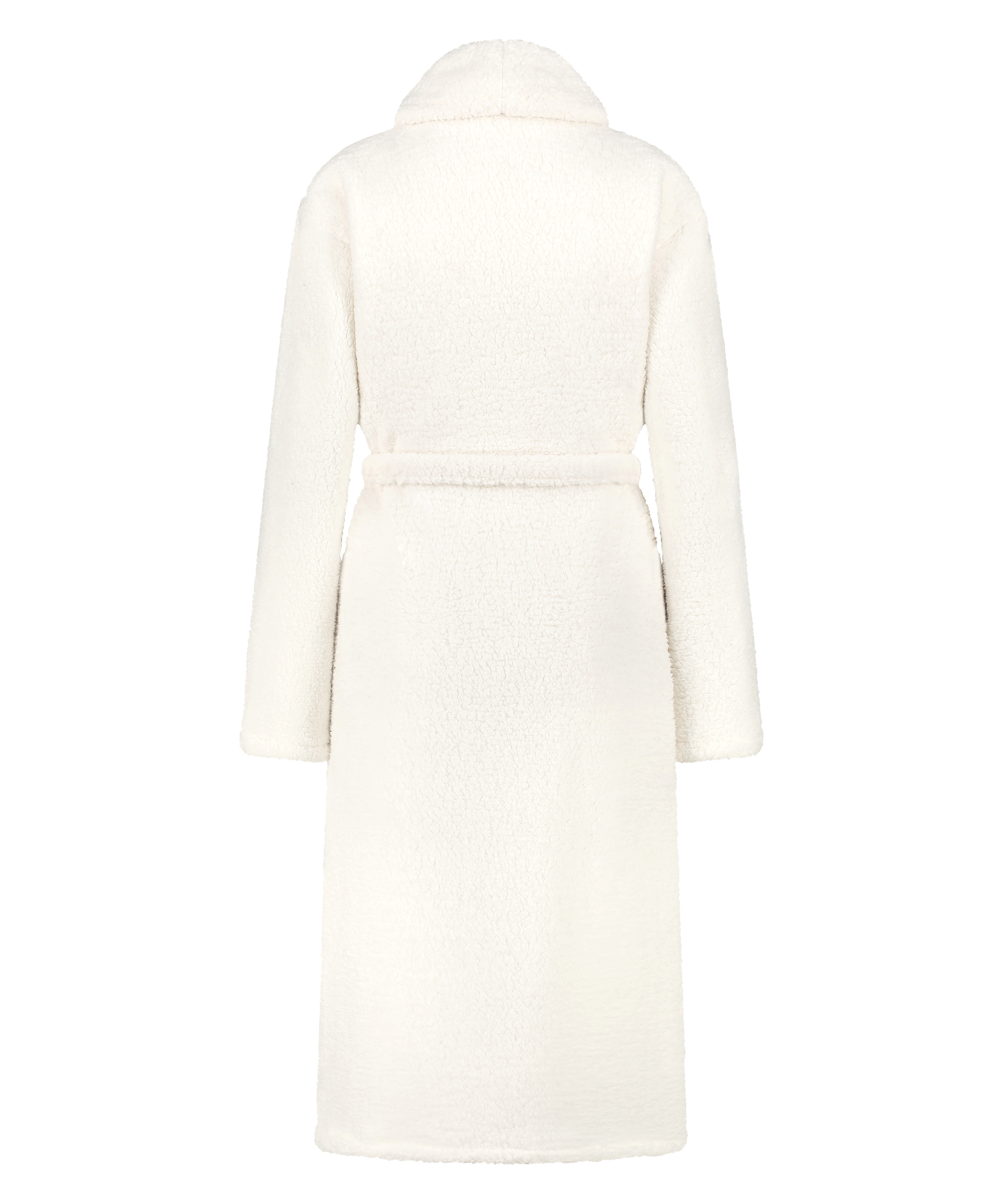 Long Fleece Bathrobe, White, main