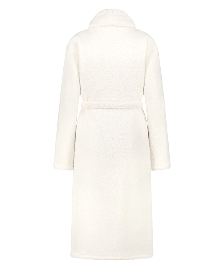 Long Fleece Bathrobe, White
