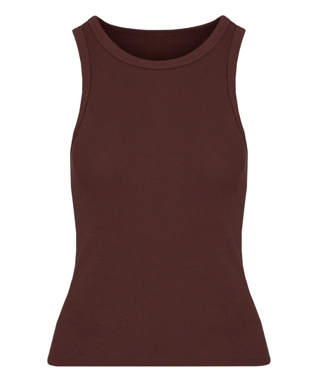Singlet tanktop cotton rib, Brown