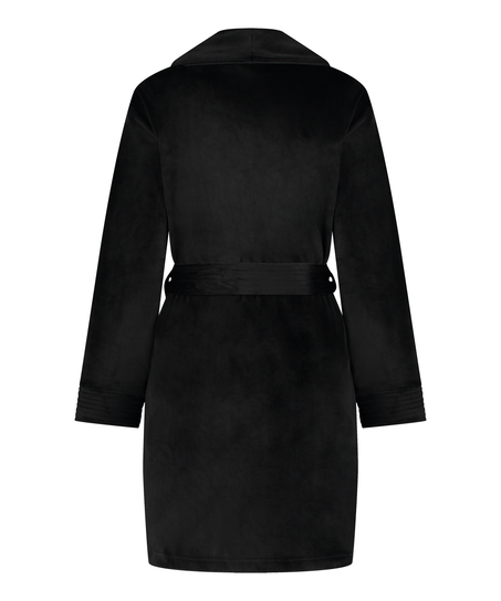 Velours short bathrobe, Black
