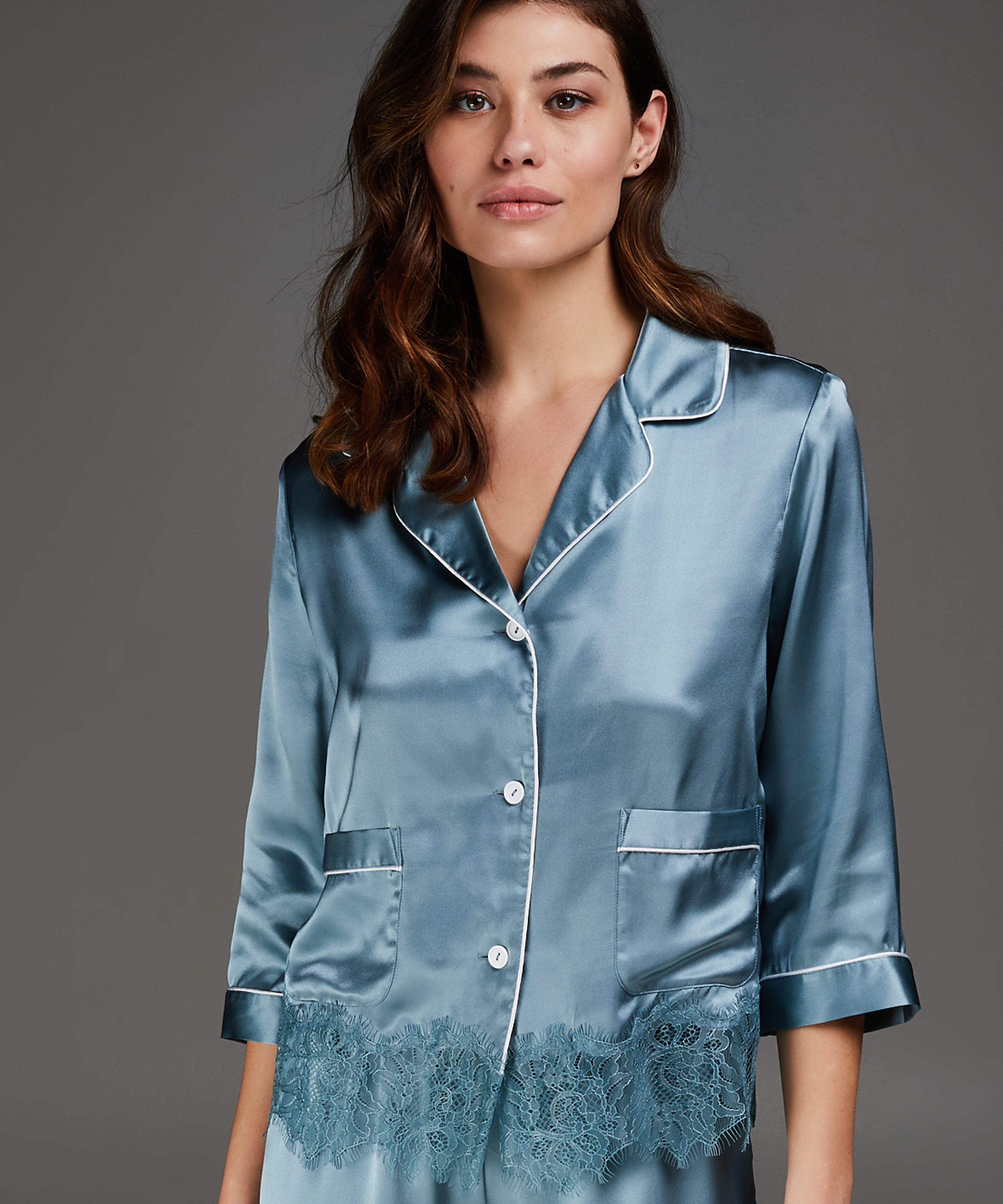 Silk pyjama top, Blue, main