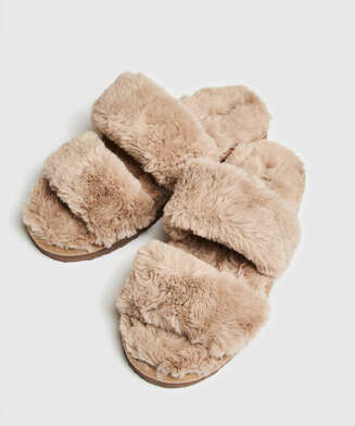 Fake Fur Slippers, Brown