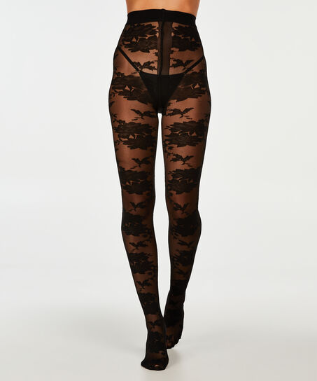 20 Denier Bold Floral tights, Black