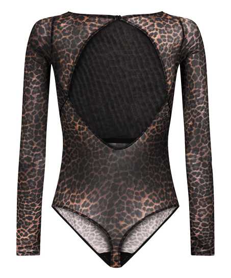 Tara Leopard Long Sleeved Body, Black
