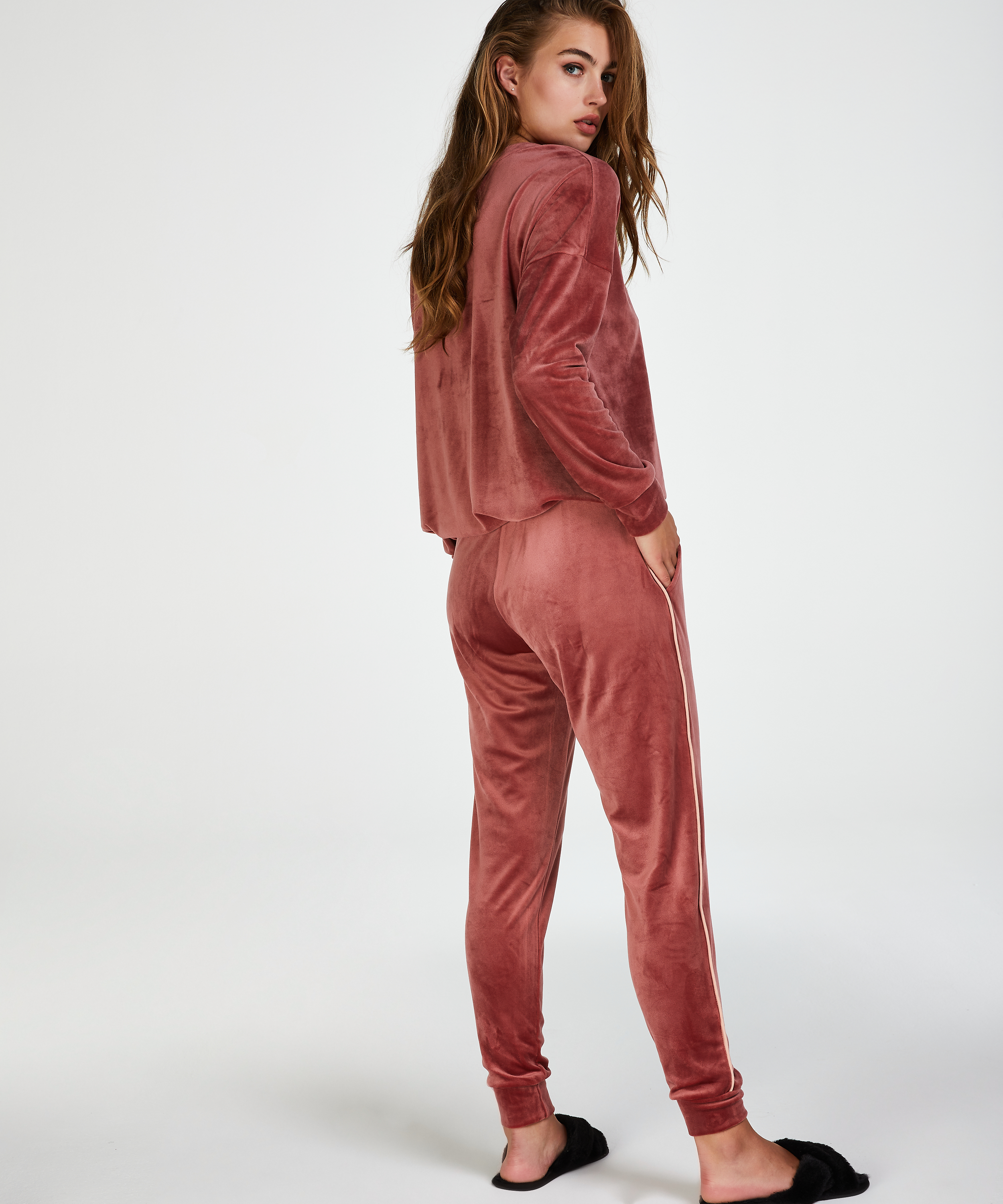 Long-sleeved Velour Top, Pink, main