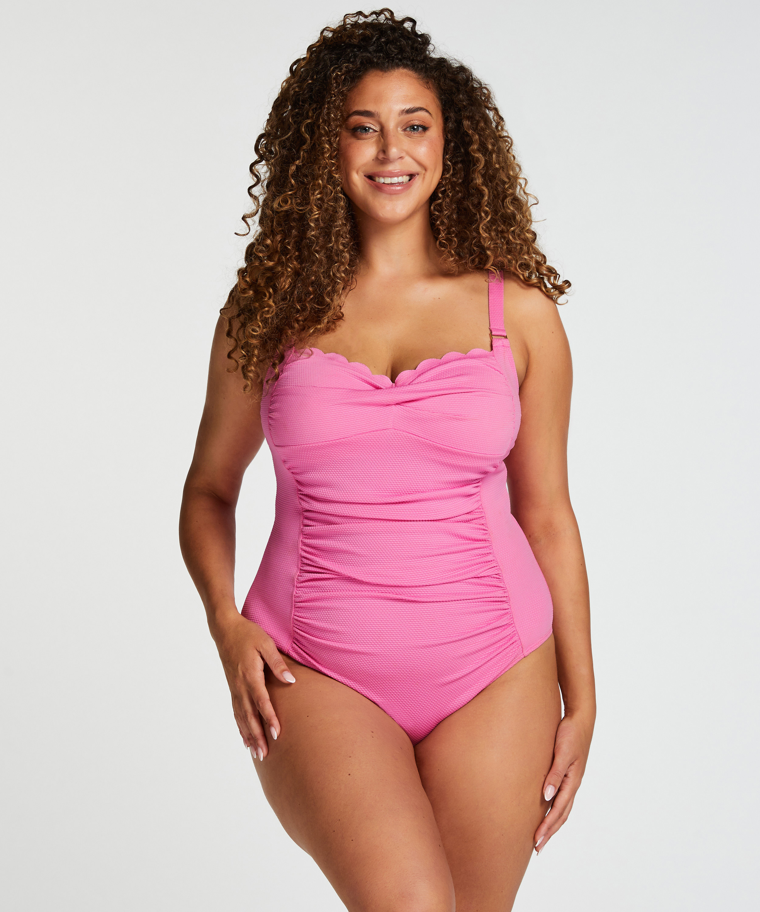 Scallop Shaping Swimsuit, Pink, main