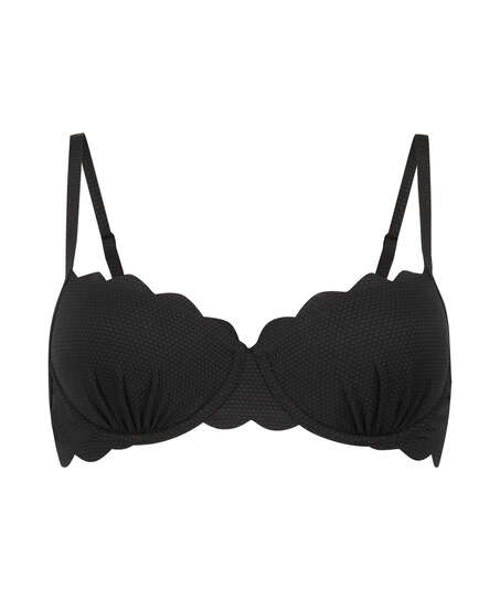 Scallop Padded Underwired Bikini Top, Black