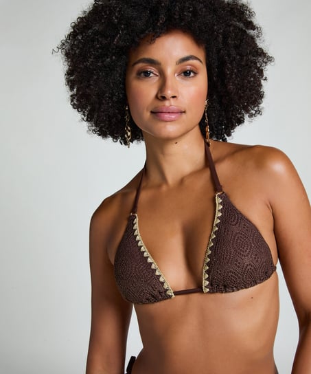 Triangle Crochet Bikini Top, Brown