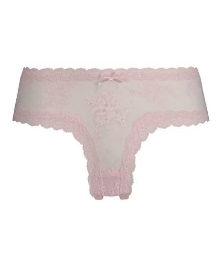 Floral Mesh V-shaped Brazilian Knickers, Pink