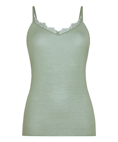 super soft Lace V-Neck cami with Cashmere, Green