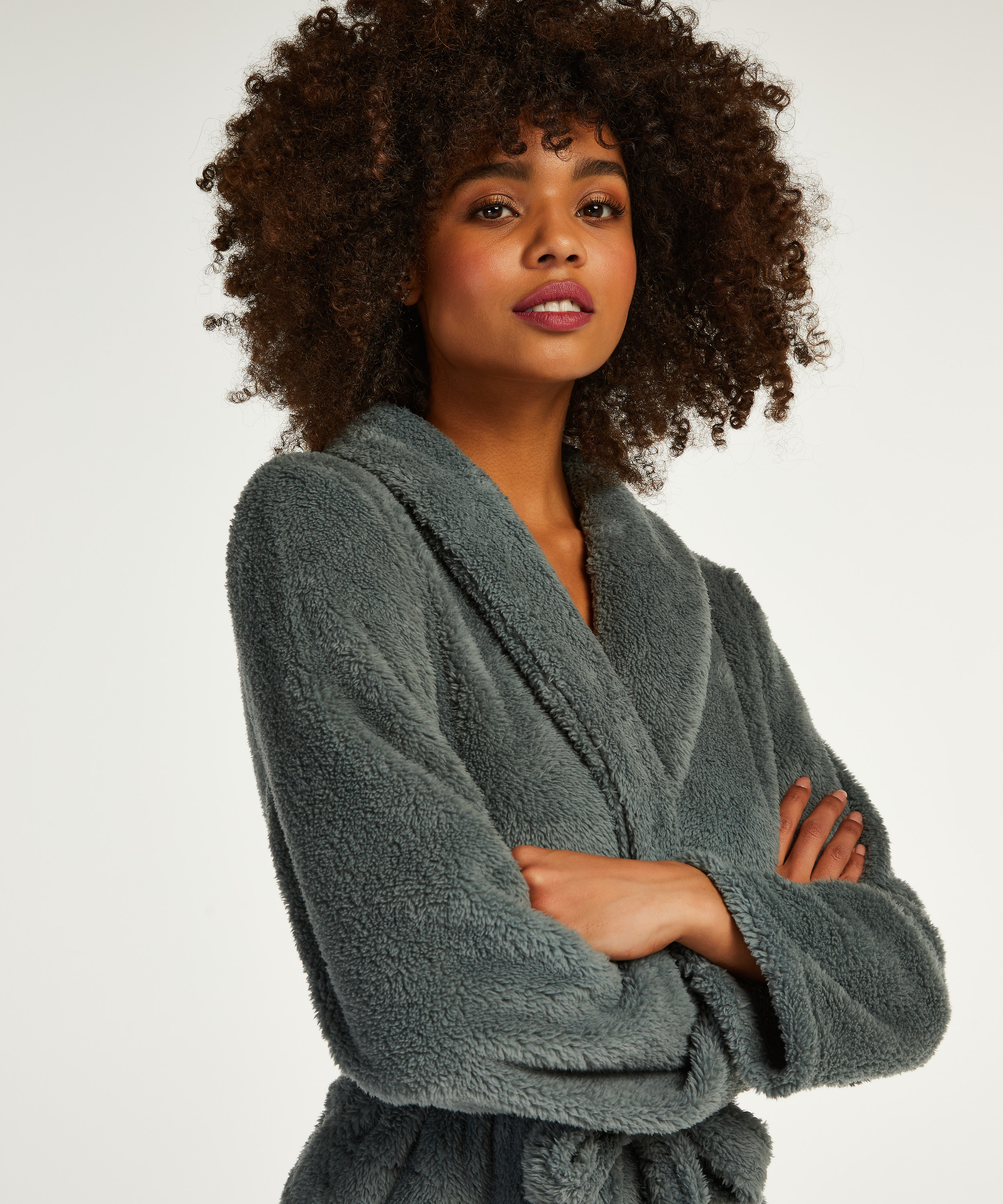 Long Fleece Bathrobe, Green, main