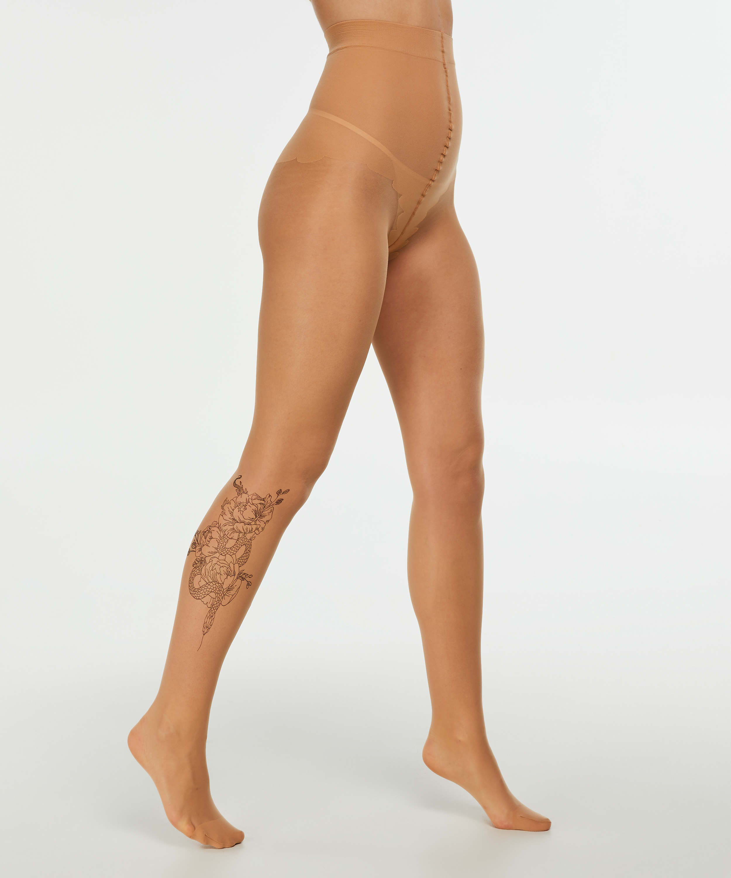 Tights 20 denier flower tattoo, Beige, main